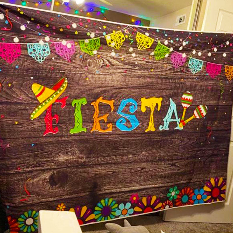 Mocsicka Mexican Fiesta Birthday Backdrop Wooden and Sunflower Backdrops-Mocsicka Party