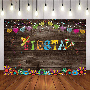Mocsicka Mexican Fiesta Birthday Backdrop Wooden and Sunflower Backdrops