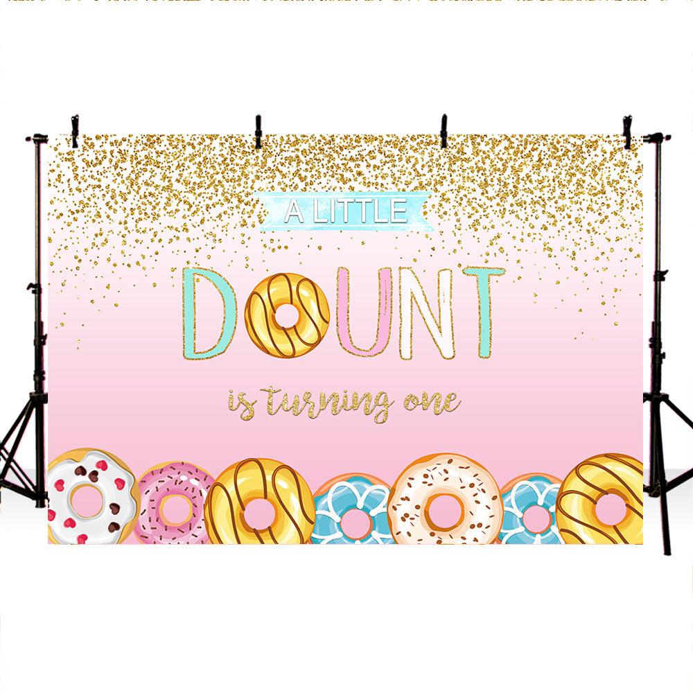 Mocsicka A Little Donut is Turning One Backdrop Pink Background Birthday Party Props