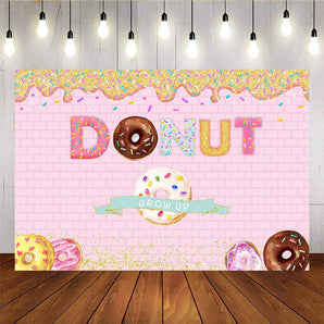 Mocsicka Donut Grow up Backdrop Pink Wall Happy Birthday Party Supplies-Mocsicka Party