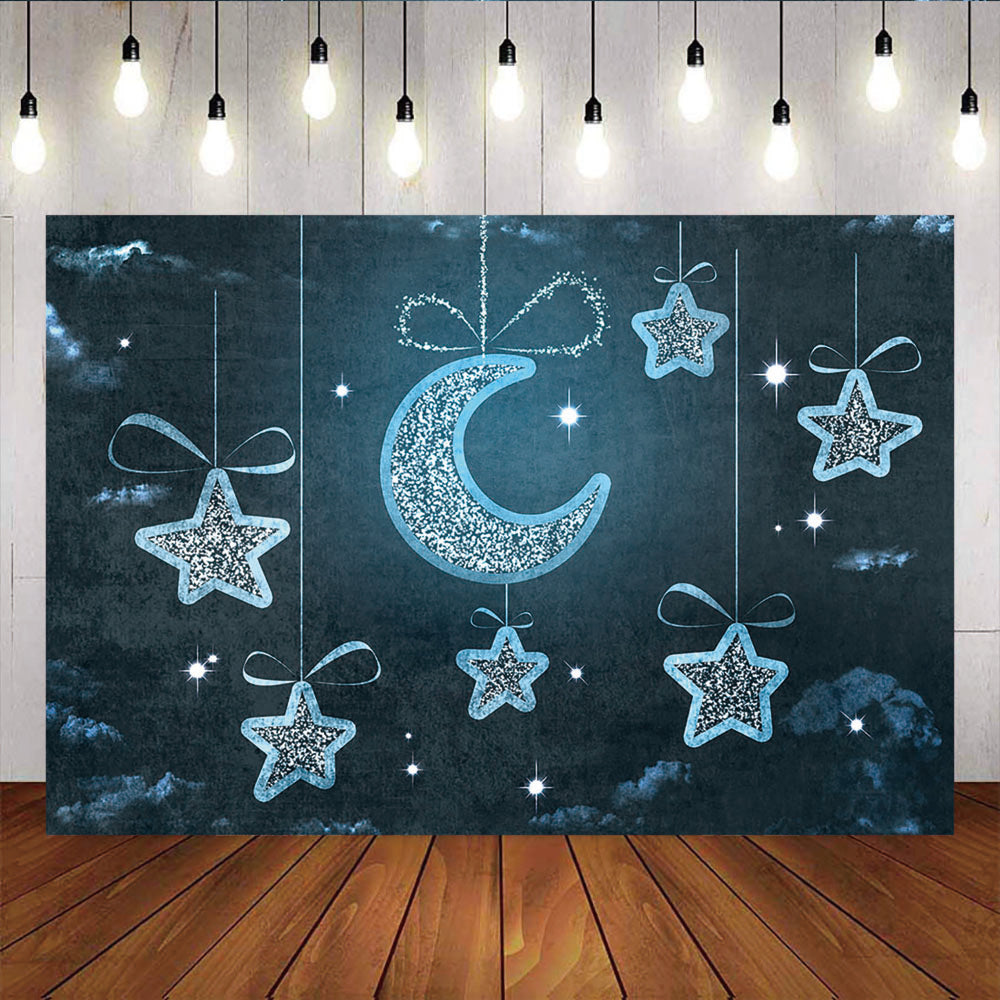 Mocsicka Starry Night Background Little Stars and Moon Baby Shower Backdrop-Mocsicka Party