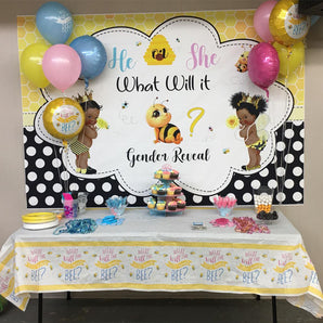 Mocsicka He or She Gender Reveal Backdrop Honey Bee Baby Shower Backdrops-Mocsicka Party