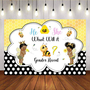 Mocsicka He or She Gender Reveal Backdrop Honey Bee Baby Shower Backdrops