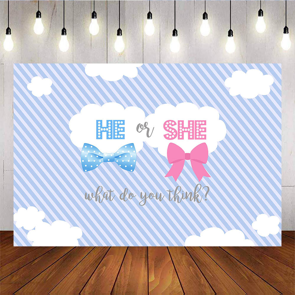 Mocsicka He or She Gender Reveal Party Props Diagonal Stripes White Clouds Background-Mocsicka Party