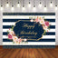 Mocsicka Happy Birthday Backdrop Retro Stripes Watercolor Flowers Background-Mocsicka Party
