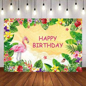 Mocsicka Pink Flamingo Backdrop Summer Beach Tropical Leaves Floral Birthday Back Drops-Mocsicka Party