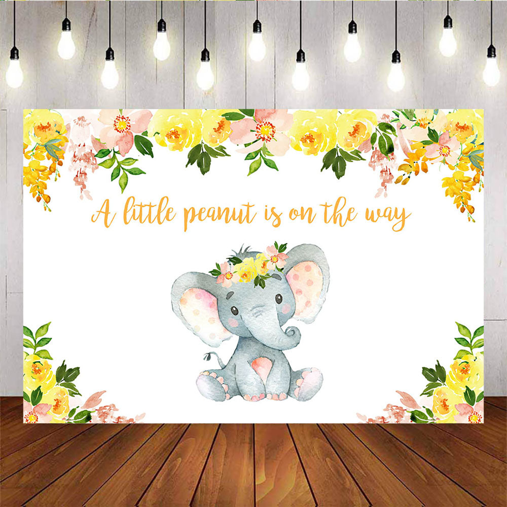 Mocsicka A Little Peanut is on the Way Backdrop Little Elephant Baby Shower Party Decor-Mocsicka Party
