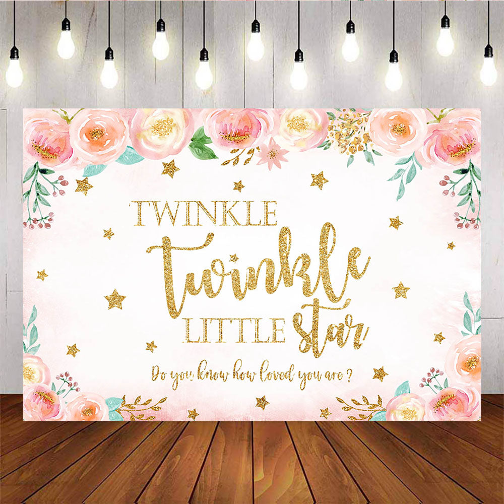 Mocsicka Twinkle Little Star Baby Shower Backdrop Pink Flower Birthday Backdrops