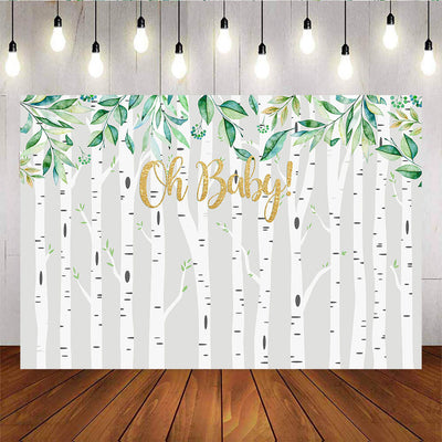 Mocsicka Oh Baby Tall Trees Green Leaves Woodland Baby Shower Back Drop-Mocsicka Party
