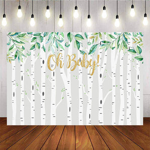Mocsicka Oh Baby Tall Trees Green Leaves Woodland Baby Shower Back Drop-Mocsicka Party