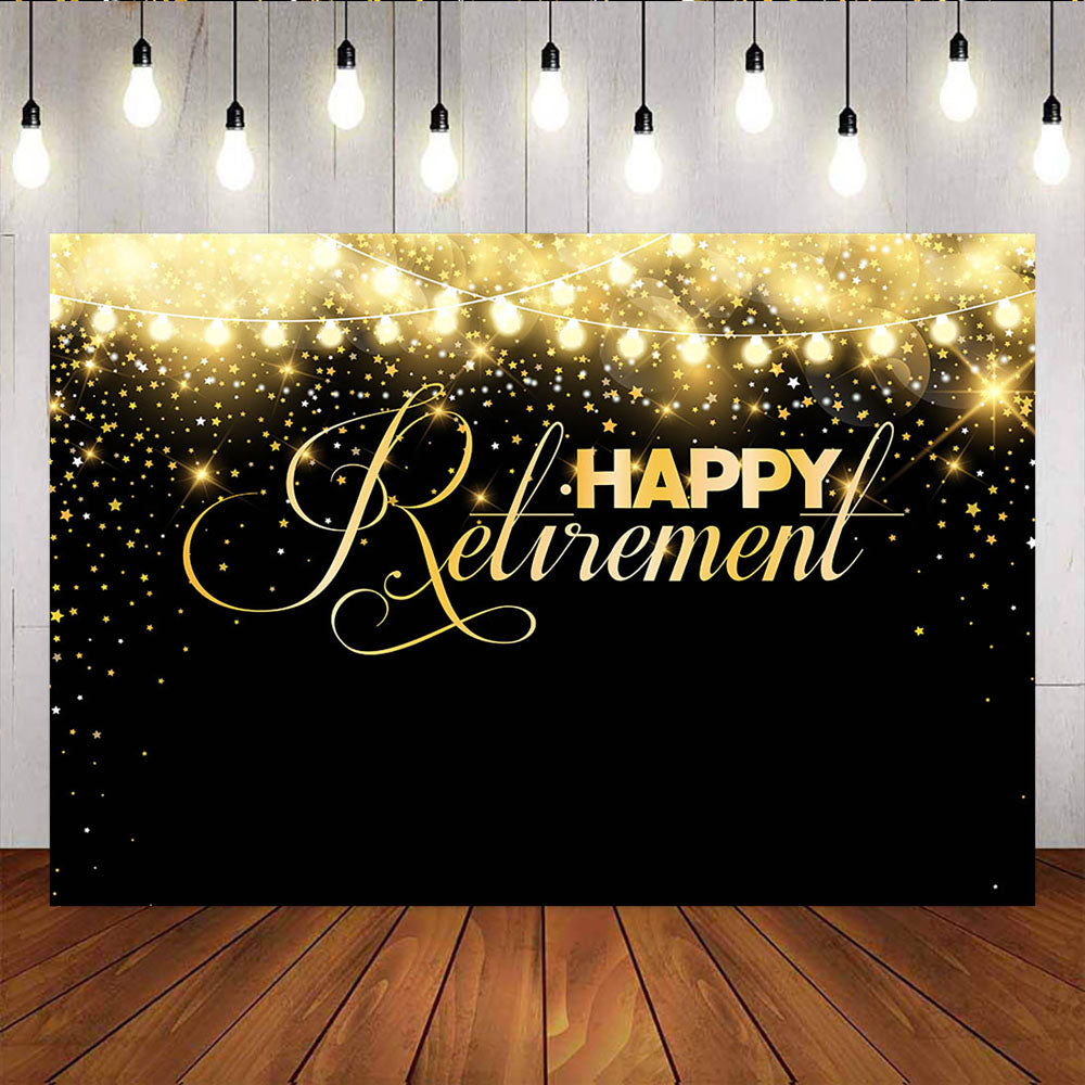 Mocsicka Happy Retirement Backdrop Twinkle Golden Stars Black Photo Background-Mocsicka Party