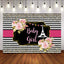 Mocsicka Eiffel Tower Baby Girl Birthday Backdrop Stripes Watercolor Flowers Background-Mocsicka Party