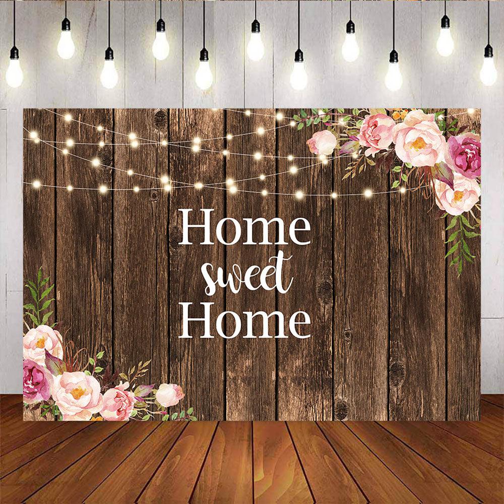 Mocsicka Sweet Home Party Backdrop Wooden and Flowers Backdrops