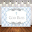 Mocsicka Blue Rhombus Lattice God Bless Backdrop Baby Shower Background-Mocsicka Party