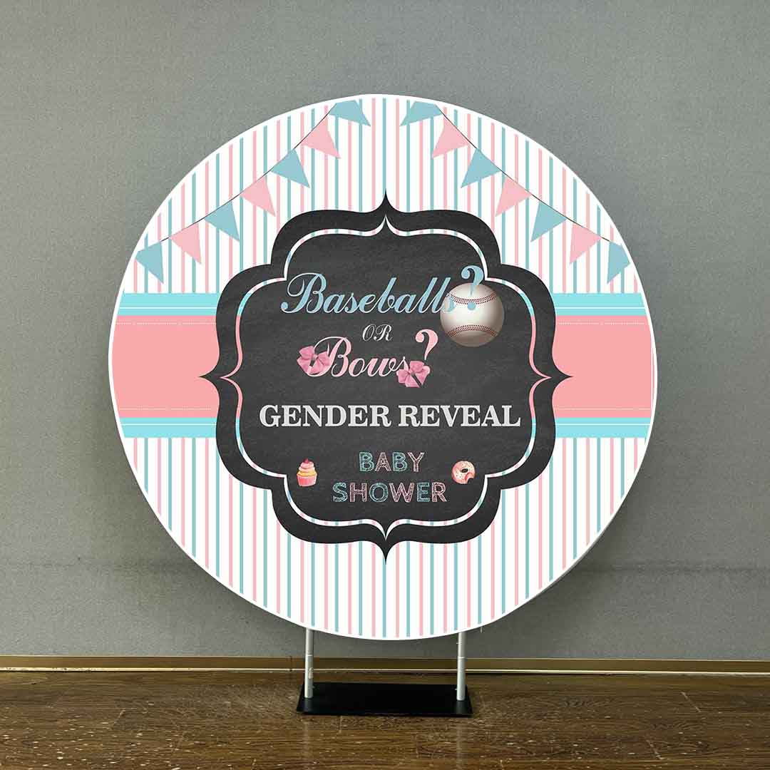 Mocsicka Baseball or Bow Gender Reveal Backdrop Baby Shower Round Cover-Mocsicka Party