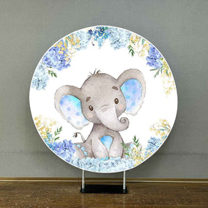 Mocsicka Blue Baby Elephant Baby Shower Newborn Round Cover-Mocsicka Party