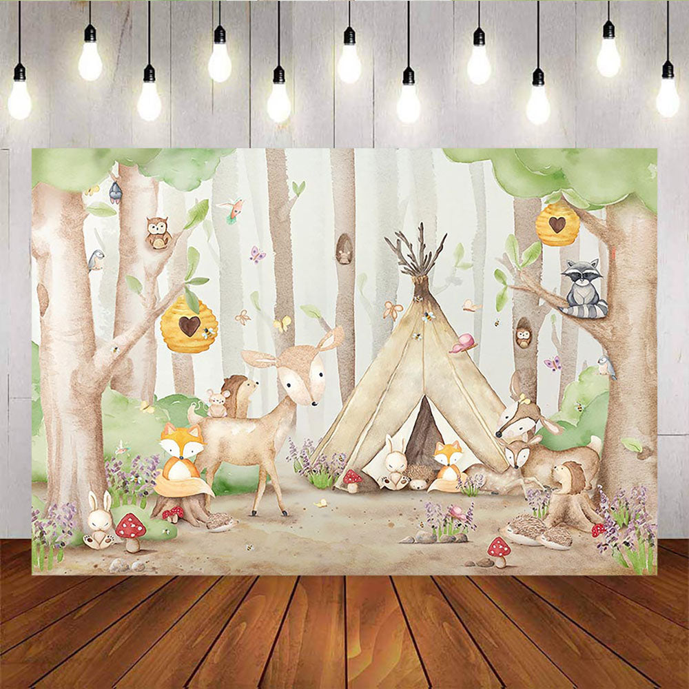 Mocsicka Woodland Forest and Wild Animals Baby Shower Photo Back Drops-Mocsicka Party