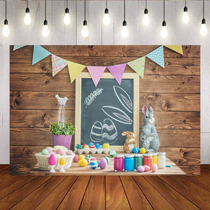 Mocsicka Happy Easter Party Decoration Colorful Eggs and Bunny Wooden Floor Backdrop-Mocsicka Party