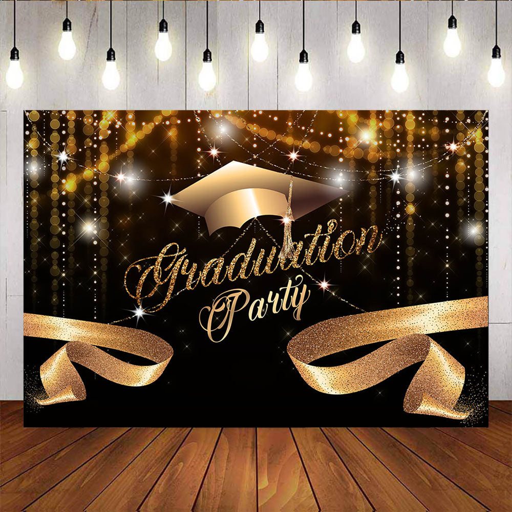 Mocsicka Graduation Party Backdrop Golden Balloons Bachelor Cap Background-Mocsicka Party