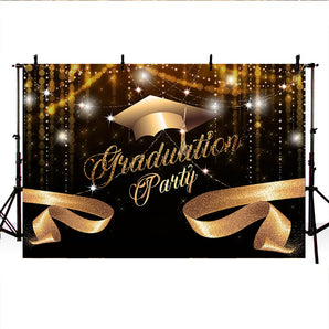 Mocsicka Graduation Party Backdrop Golden Balloons Bachelor Cap Background
