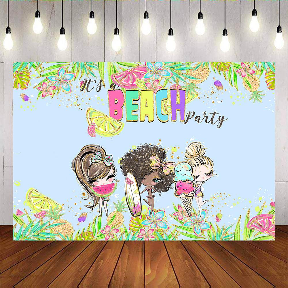 Mocsicka It's a Beach Party Supplies Summer Beauty Flowers Ice Cream Photo Backdrops-Mocsicka Party