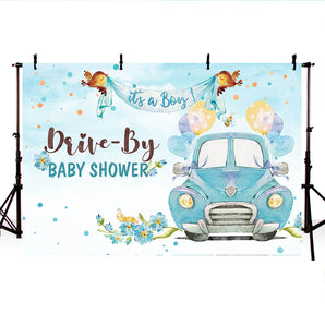 Mocsicka It's a Boy Baby Shower Backdrop Blue Car and Balloons Photo Background