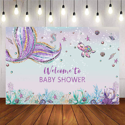 Mocsicka Welcome to Baby Shower Undersea Mermaid and Sea Turtle Photo Back Drops-Mocsicka Party