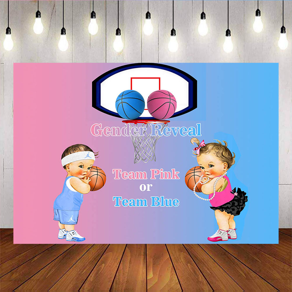 Mocsicka Team Blue or Pink Gender Reveal Backdrop Basketball Baby Shower Background-Mocsicka Party