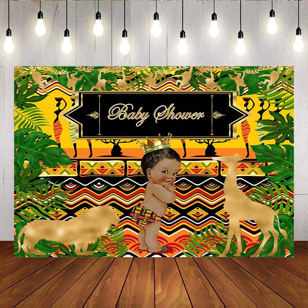 Mocsicka Ancient Egypt Prince Baby Shower Backdrop Golden Animals Plam Leaves Photo Banners-Mocsicka Party