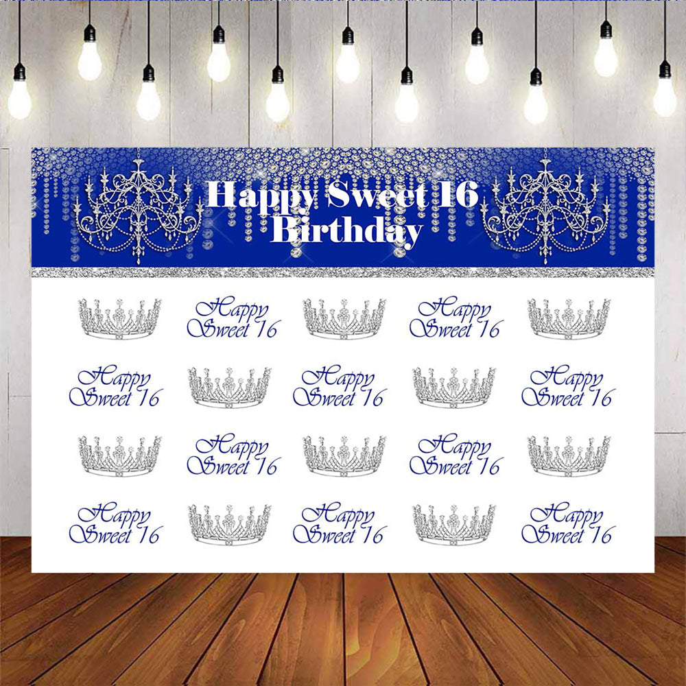 Mocsicka Happy Sweet 16th Birthday Party Supplies Sliver Crown Step and Repeat Backdrop-Mocsicka Party