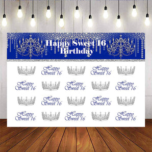 Mocsicka Happy Sweet 16th Birthday Party Supplies Sliver Crown Step and Repeat Backdrop-Mocsicka Party