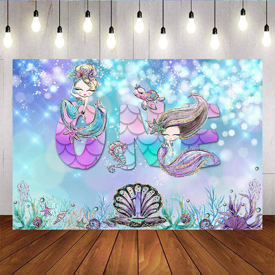 Mocsicka Little Mermaid 1st Birthday Backdrop Undersea Pearl Shell Photo Banners-Mocsicka Party