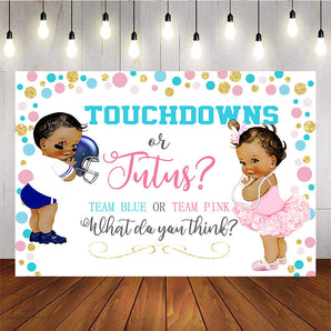 Mocsicka Touchdowns or Tutus Gender Reveal Backdrop Blue Pink Dots Baby Shower Background-Mocsicka Party