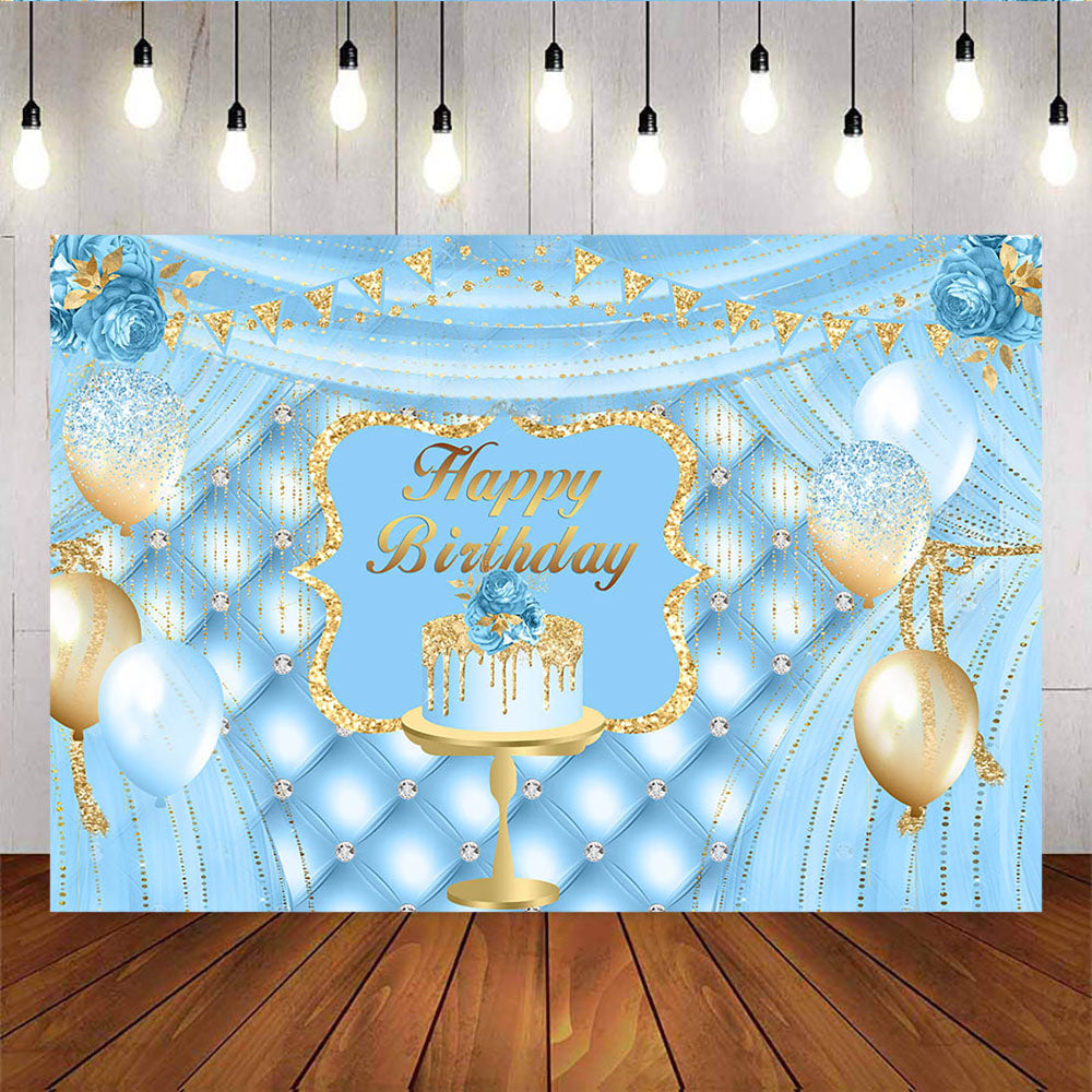 Mocsicka Cake Smash Blue Golden Balloons Happy Birthday Party Background-Mocsicka Party