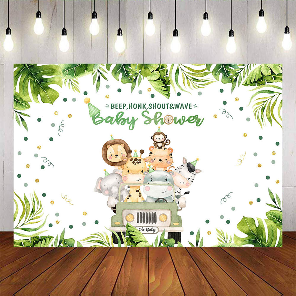 Mocsicka Little Animals Drive By Boy Baby Shower Decor Prop Green Leaves Backdrop-Mocsicka Party