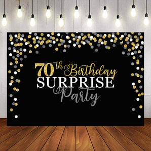 Mocsicka 70th Birthday Surprise Party backdrop Golden Dots Background-Mocsicka Party