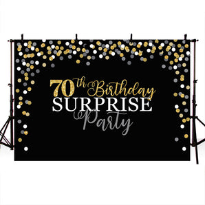 Mocsicka 70th Birthday Surprise Party backdrop Golden Dots Background