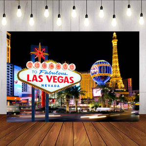 Mocsicka Welcome to Las Vegas Backdrop Casino City Night Scenery Background-Mocsicka Party