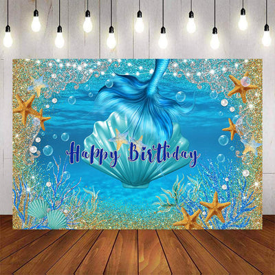 Mocsicka Blue Ocean and Mermaid Theme Happy Birthday Backgrounds-Mocsicka Party
