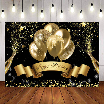 Mocsicka Golden Champagne and Balloons Birthday Party Banners-Mocsicka Party