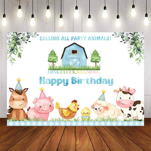 Mocsicka Farm Theme Blue Barn Little Animals Happy Birthday Backdrop-Mocsicka Party