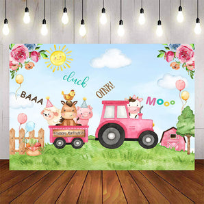 Mocsicka Farm Theme Little Animals Happy Birthday Backdrop-Mocsicka Party