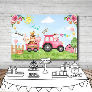 Mocsicka Farm Theme Little Animals Happy Birthday Backdrop