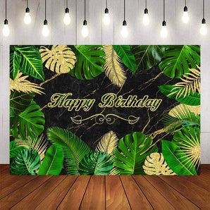 Mocsicka Plam Leaves and Marble Happy Birthday Party Backdrop-Mocsicka Party