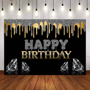 Mocsicka Golden and Sliver Diamonds Happy Birthday Backdrop-Mocsicka Party