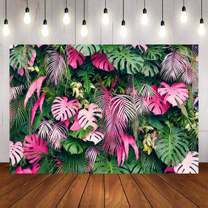 Mocsicka Pink and Green Plam Leaves Photo Backdrop-Mocsicka Party