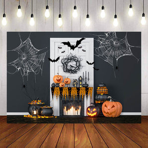 Mocsicka Happy Halloween Pumpkin and Spider Web Backdrops-Mocsicka Party
