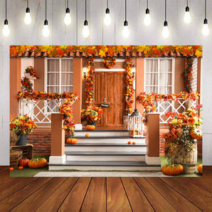 Mocsicka Autumn Pumpkin and Maple Leaves Halloween Background-Mocsicka Party