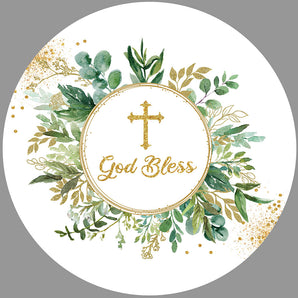 Mocsicka Green Leaves God Bless Baby Shower Round Cover