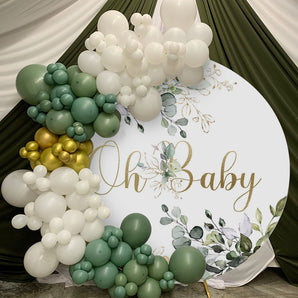 Mocsicka Green Leaves Oh Baby Shower Custom Round Cover-Mocsicka Party